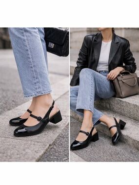 NEW Marc Fisher Martie Slingback Mary Jane Pump Black Patent Leather Size 7.5